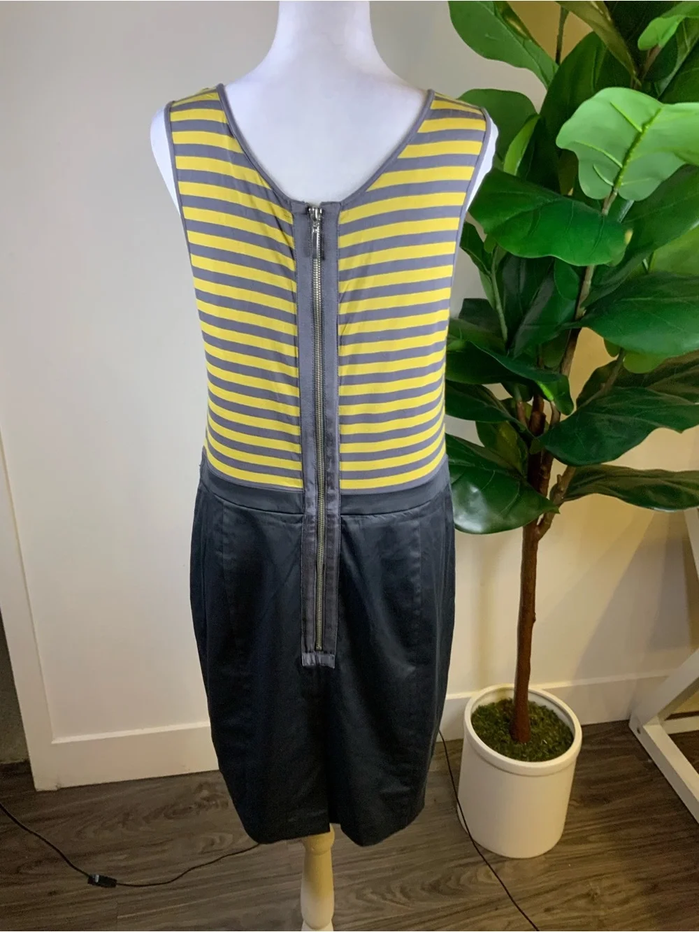 BCBGMaxAzria Yellow and Gray Striped Tank-Pencil Skirt